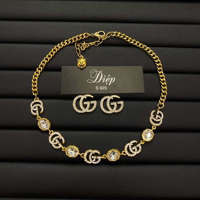 Sét trang sức gucci đính đá tiểu thư, vòng cổ đính đá sang trọng, sành điệu.