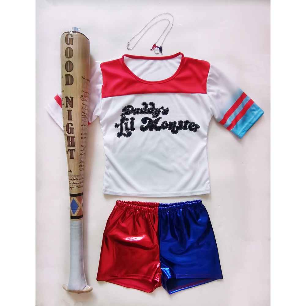 Halloween Kids Girls Suicide Squad Harley Quinn Trang phục Cosplay T-shirt Bộ quần short