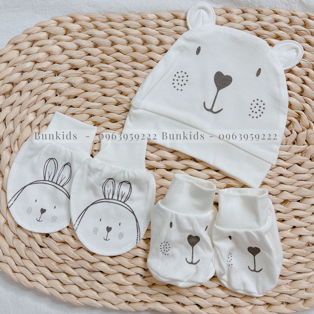 Mũ bao tay chân yếm MOON sơ sinh vải petit mỏng hè mát 0-3M Made in Việt Nam