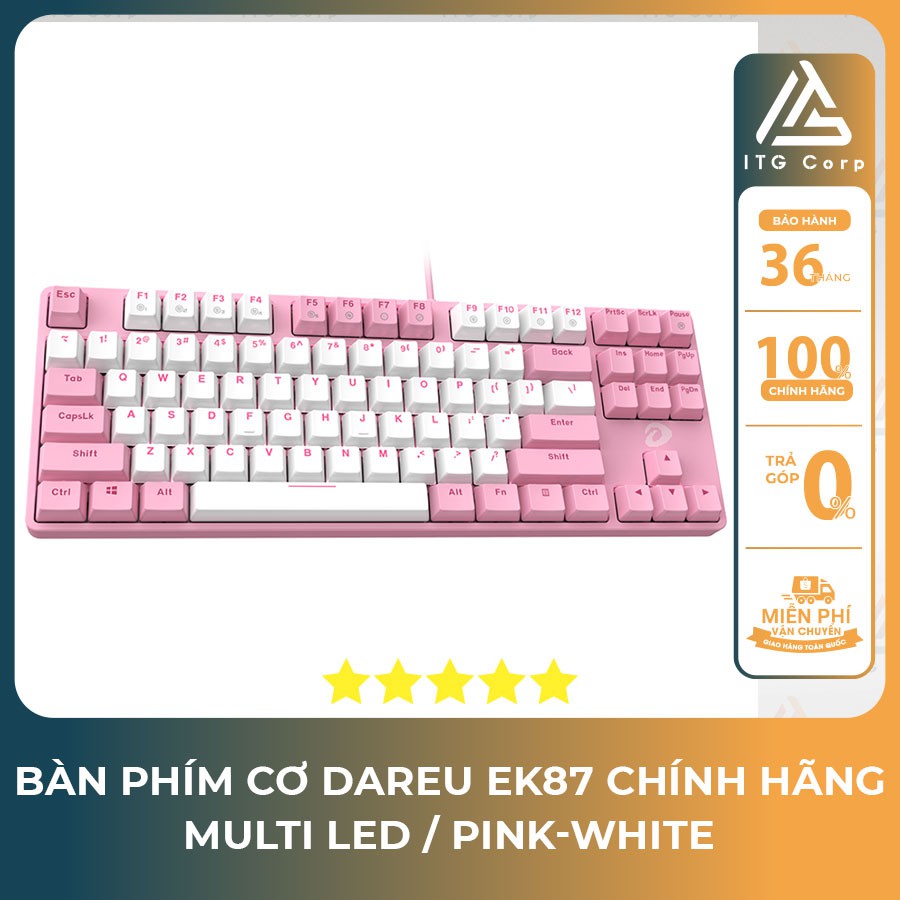 Bàn phím cơ DareU EK87 Multi LED / Pink White switch