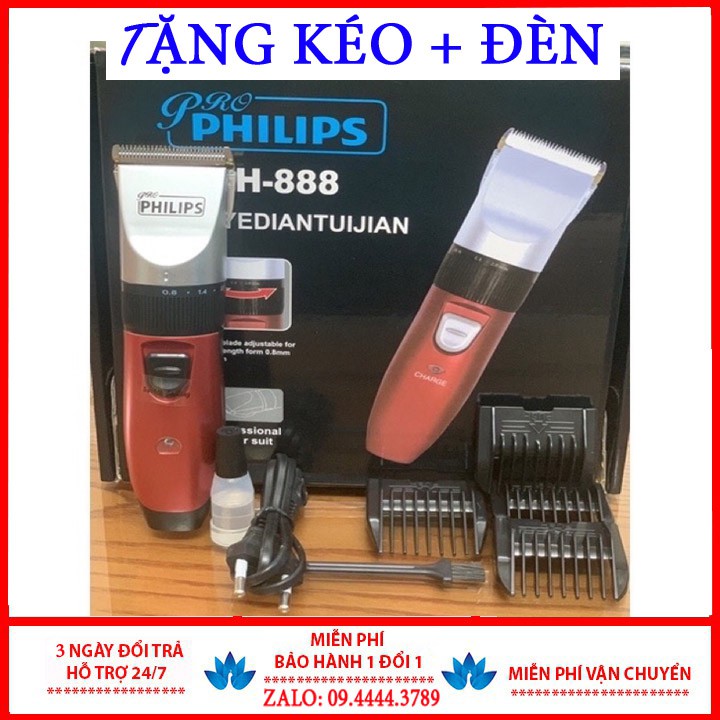 Tông đơ cắt tóc gia đình Phillip PH-888 cho trẻ em, người lớn. Tặng 2 kéo, 2 đèn