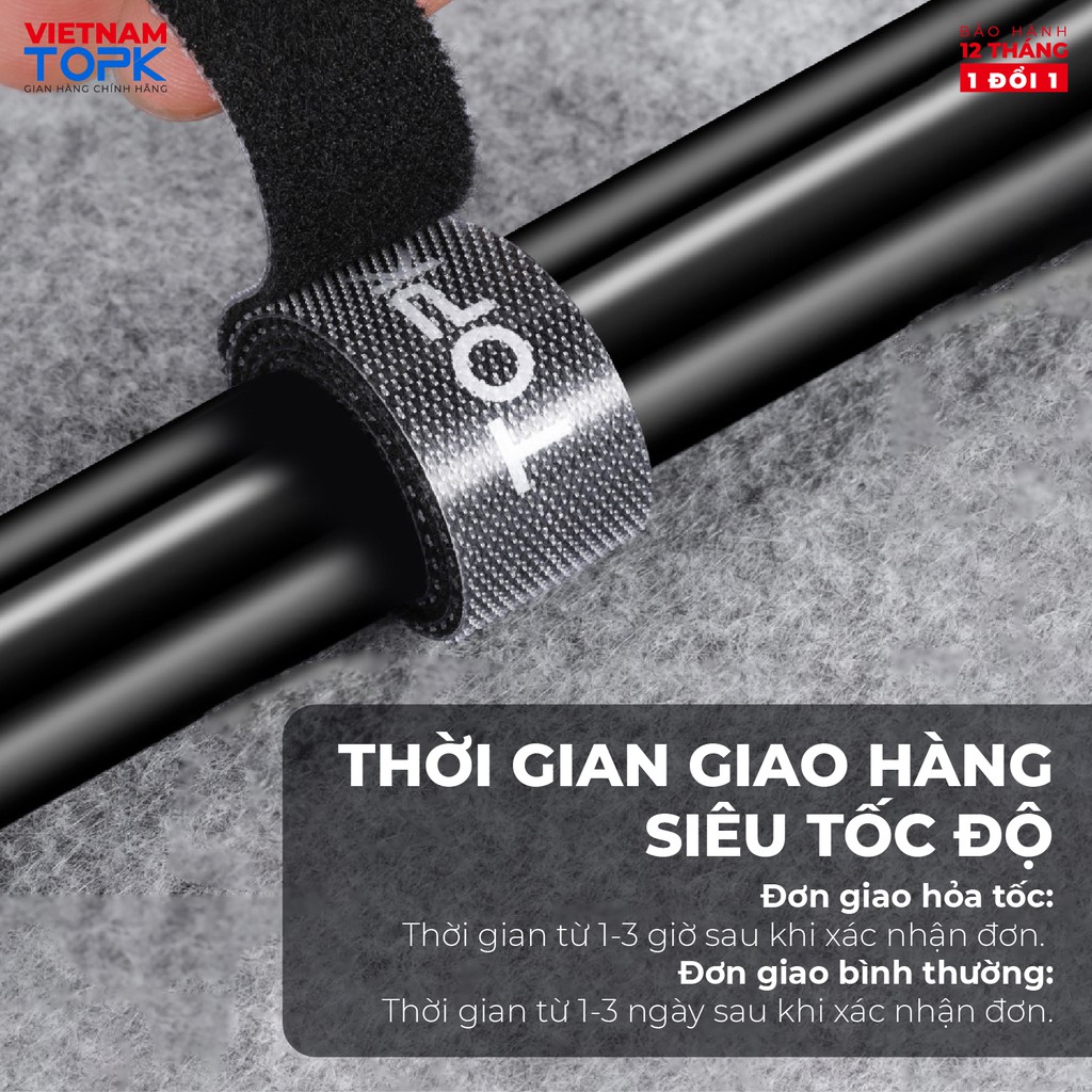 Cuộn dây quấn velcro TOPK J01 cố định dây cáp chống rối tiện lợi - Hàng phân phối chính hãng - Bảo hành 12 tháng 1 đổi 1