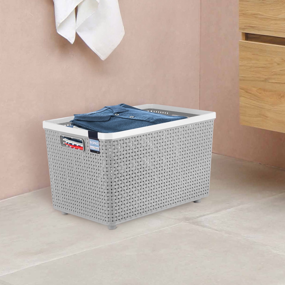 HomeBase DKW rổ đựng đồ bằng nhựa Thái Lan size XL 24x37x26cm màu xám