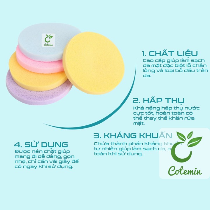 COMBO 10 gói Bông nở bọt biển rửa mặt 12 miếng CHIVEY nhiều màu COTEMIN