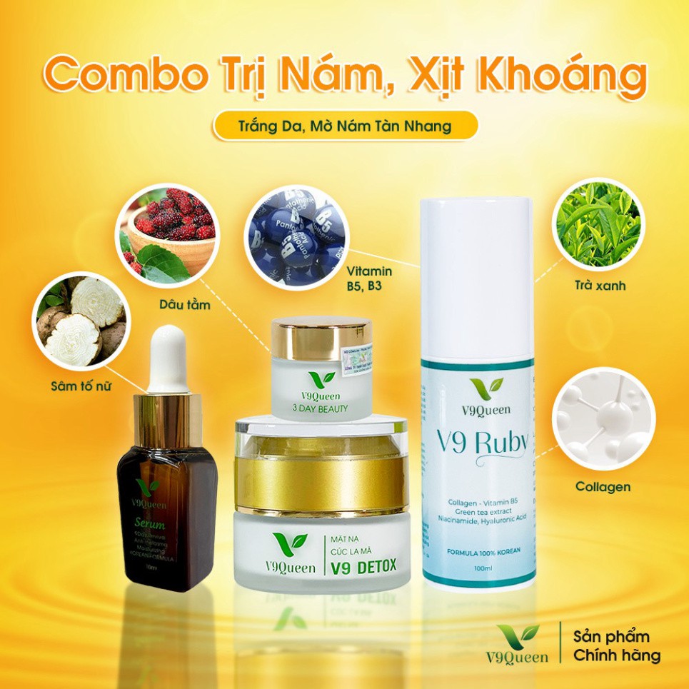 Combo giảm nám, Combo xóa nám, Dưỡng trắng da, Làm mờ dần các vết thâm nám trên da V9QUEEN (Tặng Xịt Khoáng) | BigBuy360 - bigbuy360.vn
