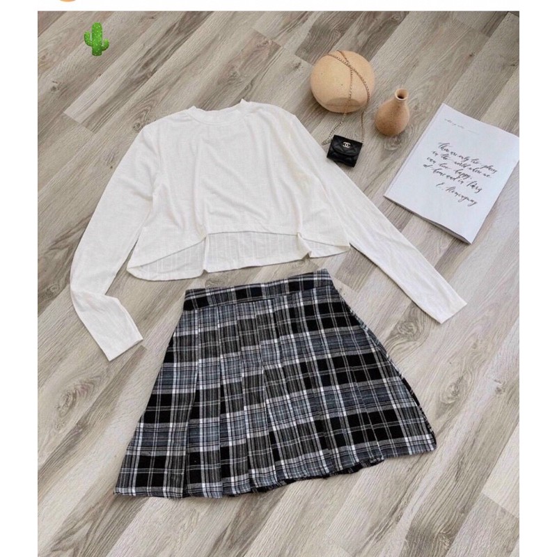🍀Sét áo crtop + chân váy xếp li