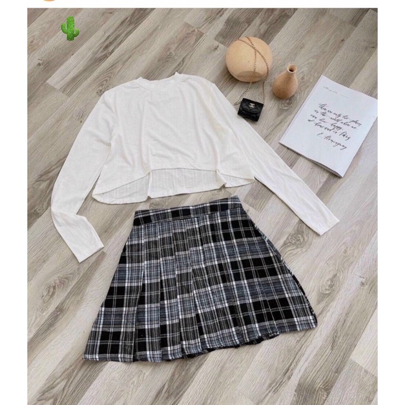 Set áo croptop kèm chân váy xếp li tennis ulzzang  🪴🪴🪴