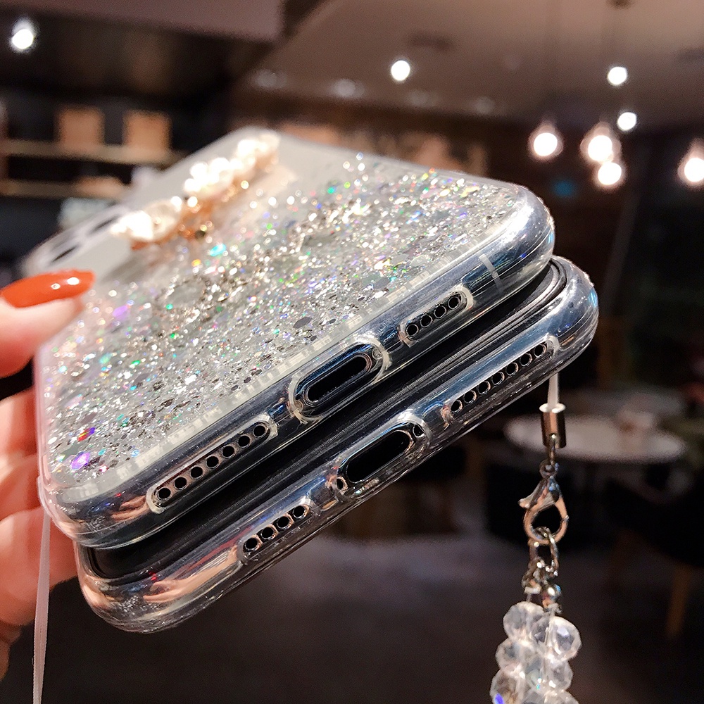 Ốp Điện Thoại Hình Hoa 3d Đính Pha Lê Lấp Lánh Gắn Dây Đeo Cho iphone 15 14 13 11 12 pro max 14 plus