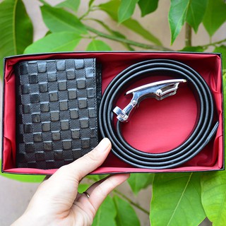 Combo dây nịt da và ví nam da bò thật
