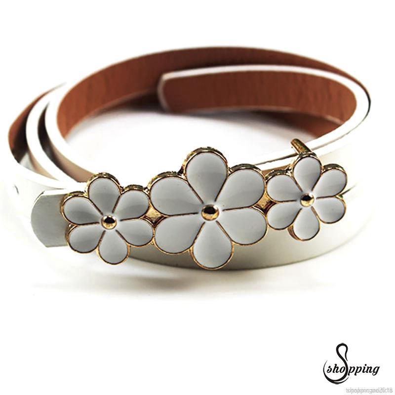 Thắt Lưng Da PU Độ Đàn Hồi Cao Khóa Kim Loại Hình Hoa Và Lá Phong Cách Hàn Quốc Cho Nữ