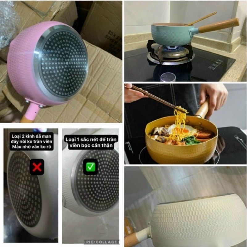 Chảo chống dính sâu lòng mini chảo chống dính bếp từ đa năng chống dính lúa mạch cán gỗ chống bỏng xuất Hàn