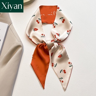 Khăn Choàng Cổ Dài 110cm Bằng Lụa In Họa Tiết Thời Trang Cho Nữ