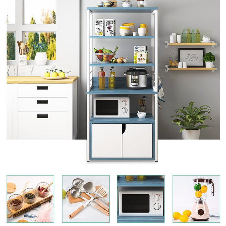 Kệ lò vi sóng 5 tầng để gia vị, chén bát nhà bếp - Tủ gỗ khung sắt để đồ thông minh - Kệ bếp đa năng decor đẹp | BigBuy360 - bigbuy360.vn