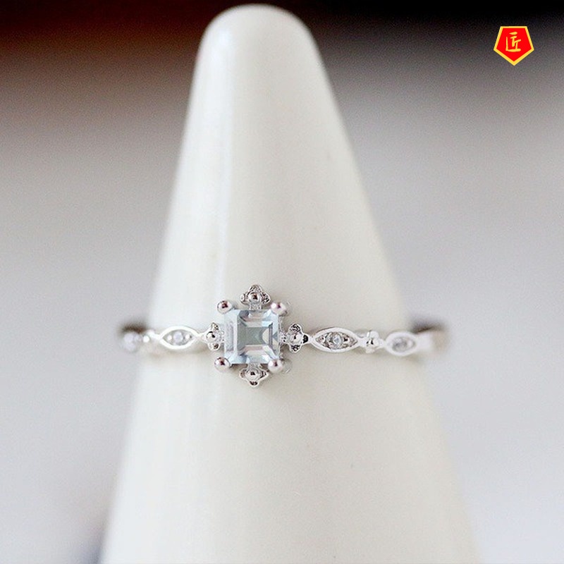 Nhẫn Đính Kim Cương Xanh Biển Tươi Mới Thanh Lịch topaz