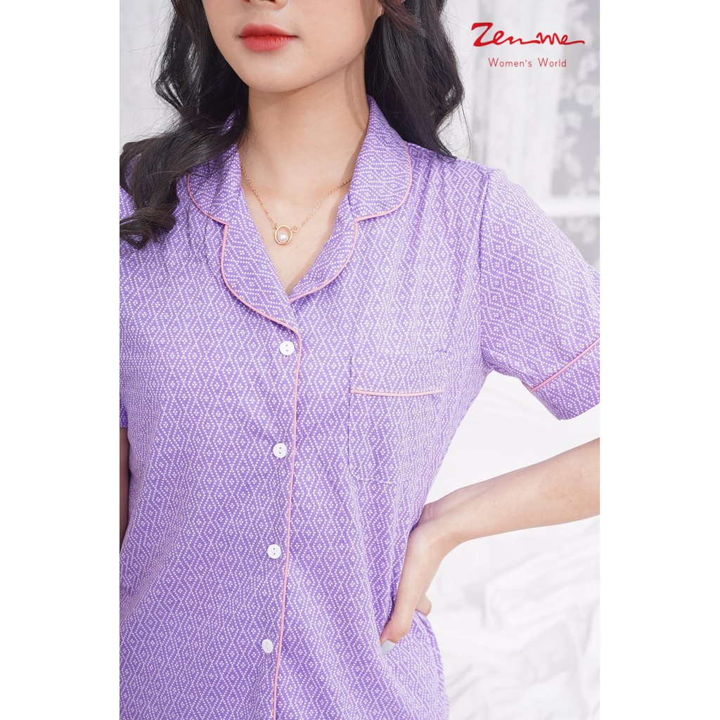 Đồ bộ mặc nhà Zen Me pijama nữ cộc tay quần đùi chất liệu chuẩn cotton họa tiết dễ thương | BigBuy360 - bigbuy360.vn