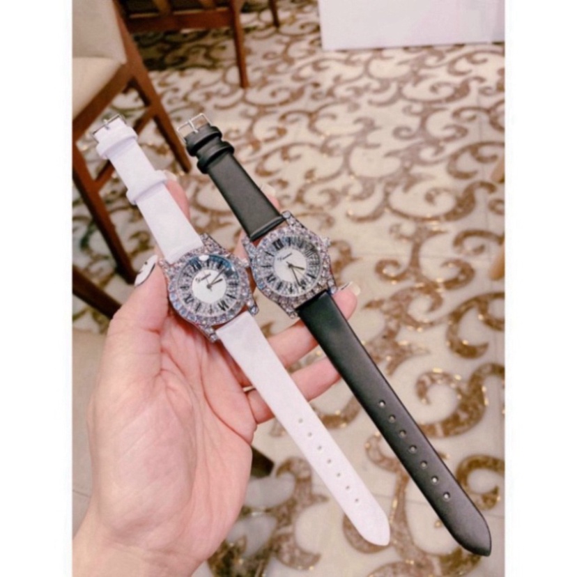 Đồng hồ nữ DIMINI dây da mềm thiết kế đính đá kim cương nhân tạo sang trọng đeo cực sáng tay và nổi bật