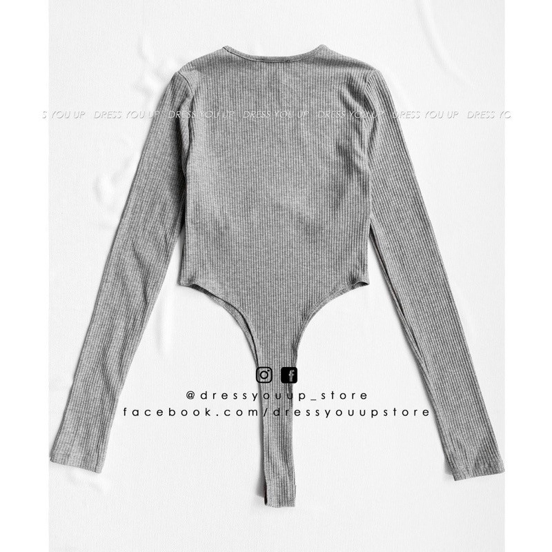 Bodysuit khoét eo tay dài xám