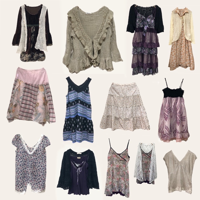 Váy áo grunge-fairycore ren len móc, voan thô aesthetics 2hand