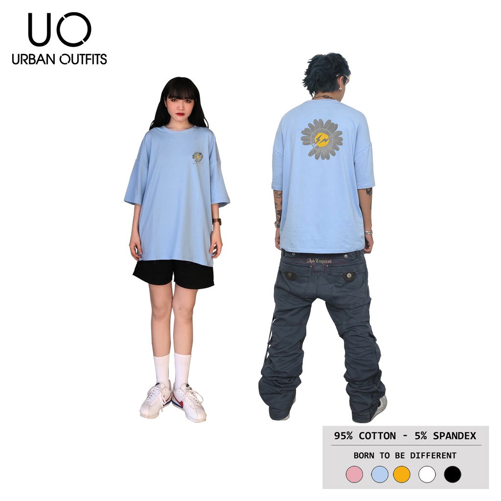 2 Màu ATO08 Áo Thun Tay Lỡ Nữ Nam Form Rộng URBAN OUTFITS IN Hoa Cúc Flash Cotton 4 Chiều Local Brand