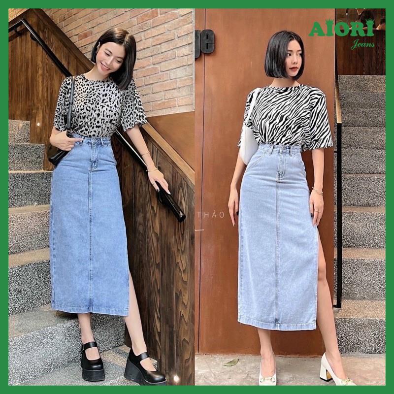 Váy Jean Nữ - Chân Váy Denim Chữ A Lưng Cao Ôm Dáng Xinh Xắn Theo Phong Cách Hàn Quốc