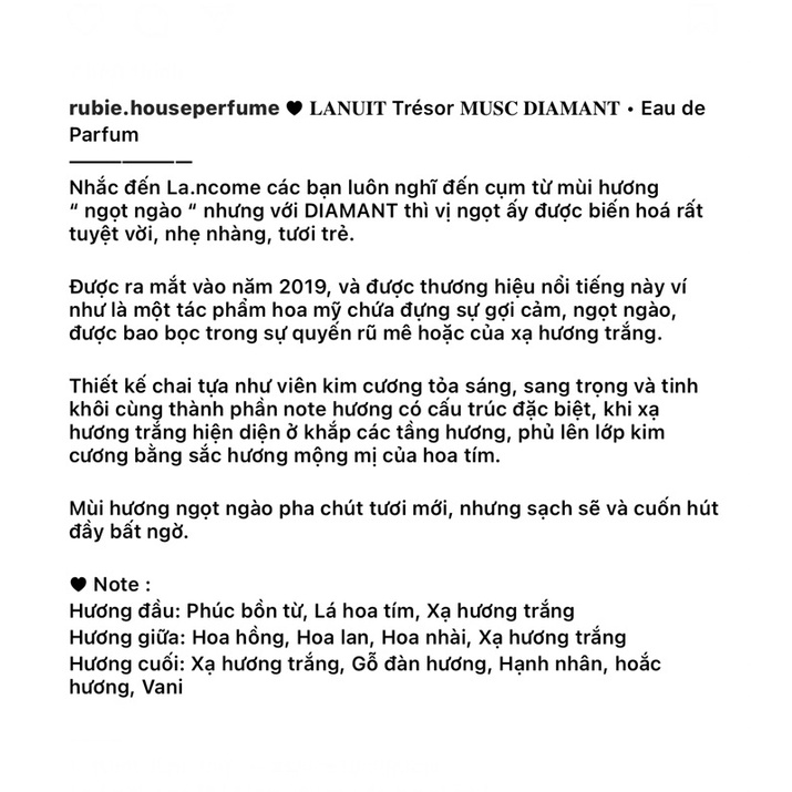 LC • LANUIT TRÉSOR • MUSC DIAMANT - EDP - 10ML Nước Hoa Chính Hãng