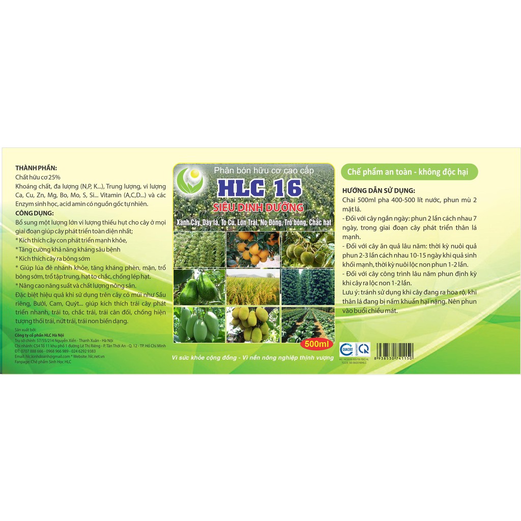 Chế phẩm sinh học phân bón lá hữu cơ cao cấp HLC 16.Hàng công ty chính hãng