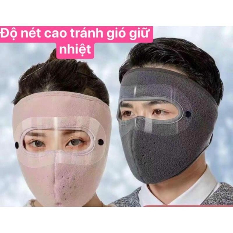 Khẩu trang ninja lót nỉ có kính bảo vệ mắt, khẩu trang tre kín mặt mùa đông, mùa hè