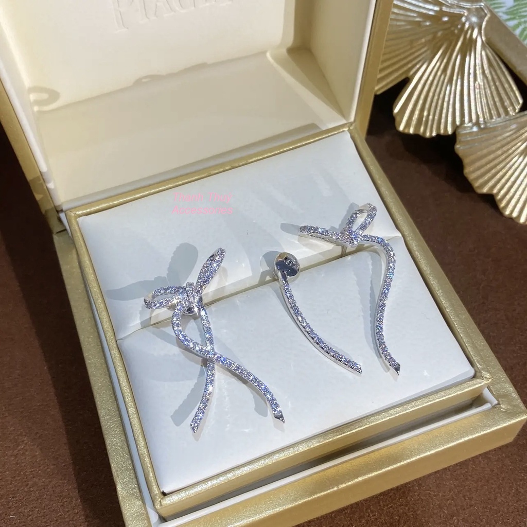 Bông tai nơ có thể tháo rời dát đá zircon mạ bạc 925 sang trọng tinh tế