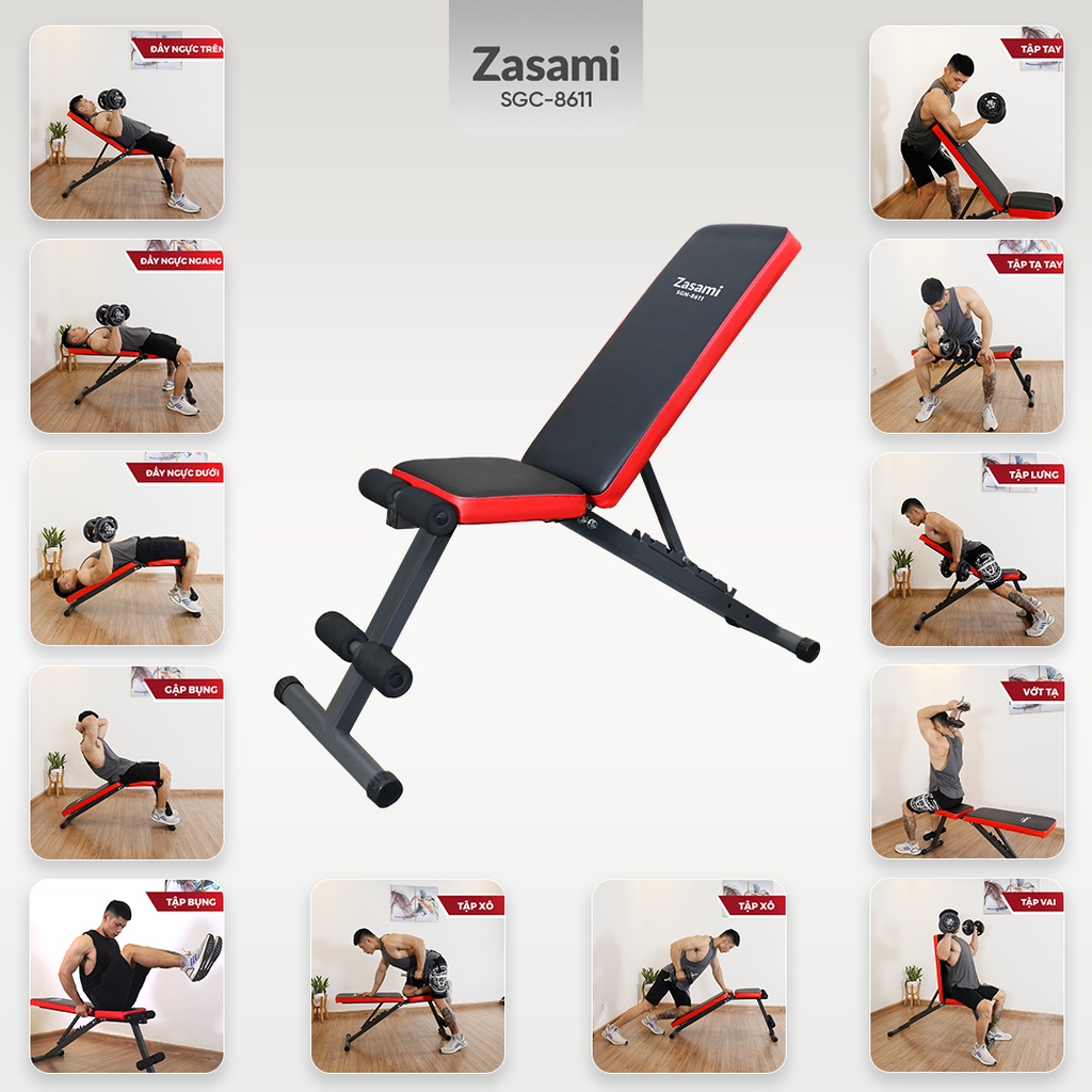 Ghế Tạ Đa Năng ZASAMI SGN-8611, Thiết bị tập gym tại nhà có 6 cấp độ điều chỉnh ghế bảo hành chính hãng