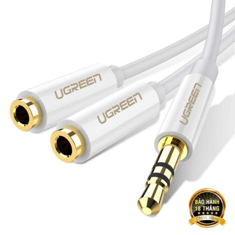 Dây chuyển đổi Audio 3.5mm 1 đầu Đực sang 2 đầu 3.5mm Cái, 2 tai nghe Ugreen 10739 AV123 dài 20cm - Hàng Chính Hãng