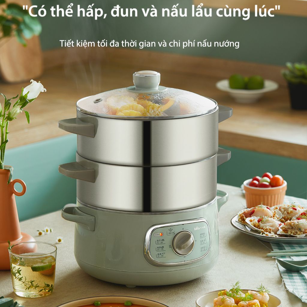 (SẴN) NỒI HẤP BEAR 3 TẦNG ĐA NĂNG ĂN LẨU, HẤP