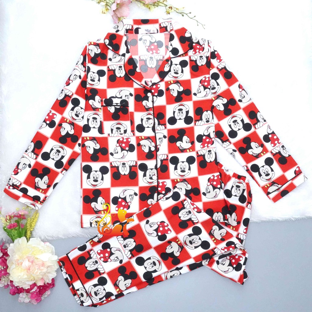 Đồ Bộ Mặc Nhà "Mít ki ô vuông" Pijama Kate Thái Tay Dài - Dưới 60kg.