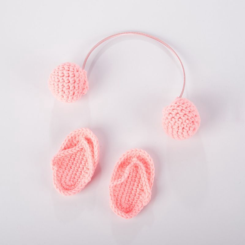 Bộ dép và tai nghe bằng len dệt mini dùng chụp ảnh dành cho bé sơ sinh