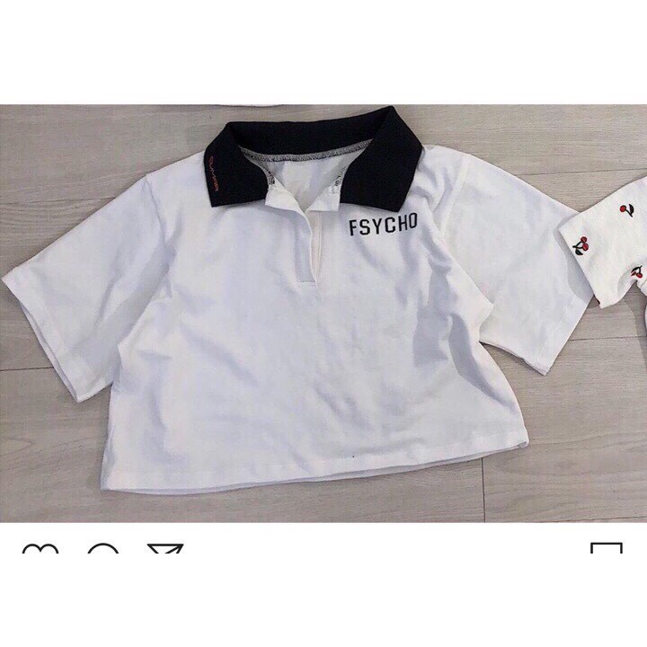 [Có ảnh thật] Áo croptop cổ bẻ thêu chữ | BigBuy360 - bigbuy360.vn