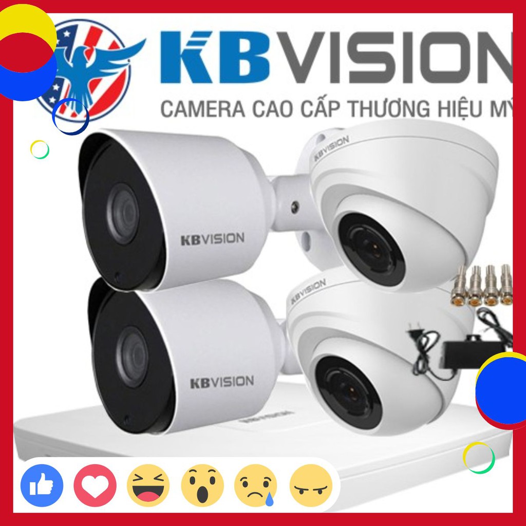 [Giá Cực Sốc] Trọn Bộ 04 Camera KBVISION - Thương Hiệu Mỹ Full HD 1080P, CHuẩn Nén H265