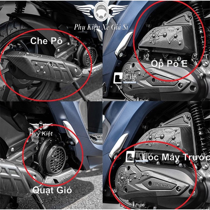 [Rẻ Vô Địch] - 3957 Combo 4 Món Bảo Vệ Cho Xe Vision 2021 Carbon