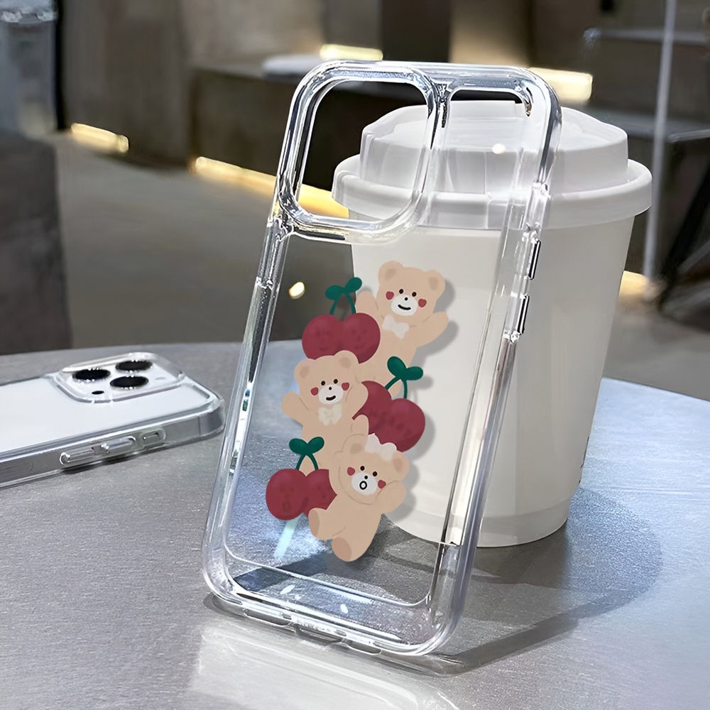 Ốp Điện Thoại Trong Suốt Họa Tiết Gấu cherry Dễ Thương Cho iphone 14ProMax 14Plus 13 11 12 7Plus X XR