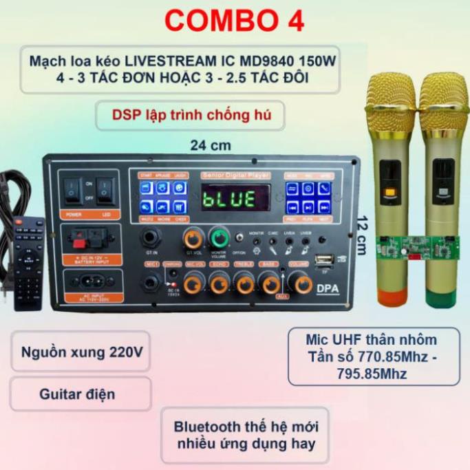 Mạch loa kéo LIVESTREAM DSP lập trình chống hú IC MD9840 150W có nguồn xung Kèm Mic