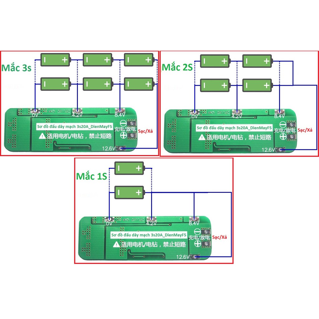 DMF5 Mạch bảo vệ pin li-ion 3S 12.6V - 20A Auto Recovery.