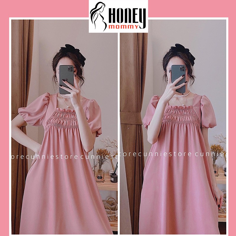 Váy Bầu Suông Đẹp Sang Chảnh Đầm Bầu Mùa Hè Thiết Kế Chun Ngực Thời Trang HD2638 Honey Mommy