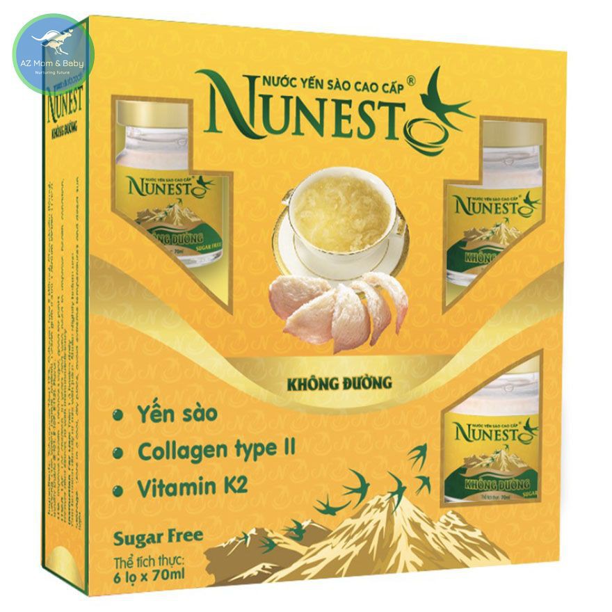 Hộp yến sào cao cấp collagen vitamin K2 không đường Nunest (6 lọ x 70ml)