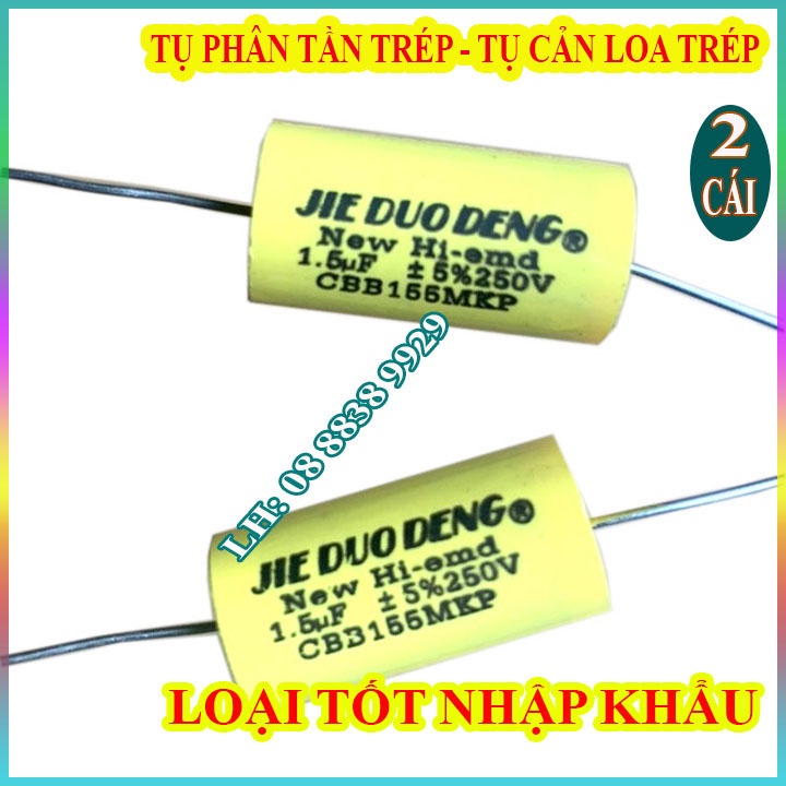 2 TỤ CHỐNG CHÁY LOA TREBLE 1,5MF 250V VÀNG - TỤ PHÂN TẦN TRÉP - GIÁ 2 CHIẾC