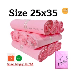 Túi gói hàng hồng pastel chất liệu cao cấp in thank you hoa văn size 25x35 TUIGOIHANGHL