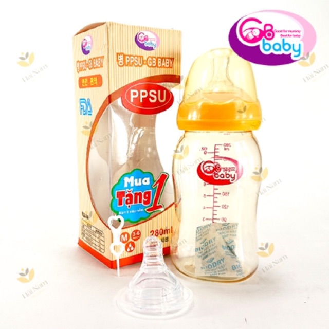 Bình sữa PPSU GB Baby cổ rộng_160ml/180ml/240ml/280ml_ Núm ti siêu mềm