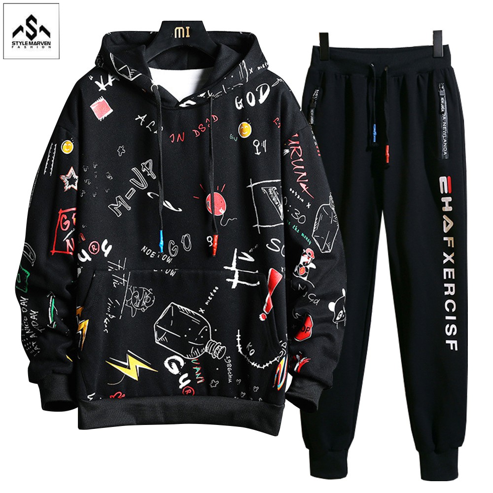 Bộ quần áo nam nữ STYLE MARVEN áo hoodie họa tiết phối quần jogger siêu ngầu - SET GHEP TOP 173 + JOGGER 75