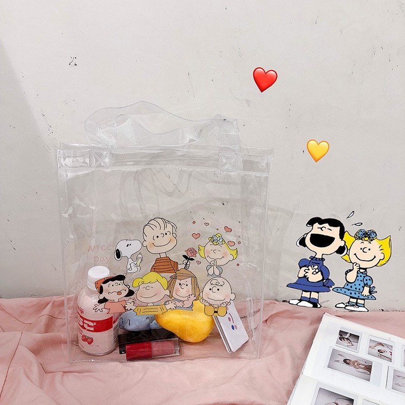 W&G Cartoon Charlie family transparent beach bag simple travel bag shoulder bag net red shopping bag