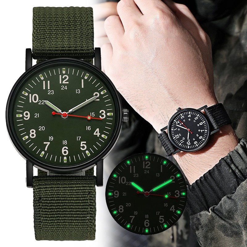 LWCC P002 Đồng hồ đeo tay mặt tròn máy thạch anh dây đeo canvas thời trang
