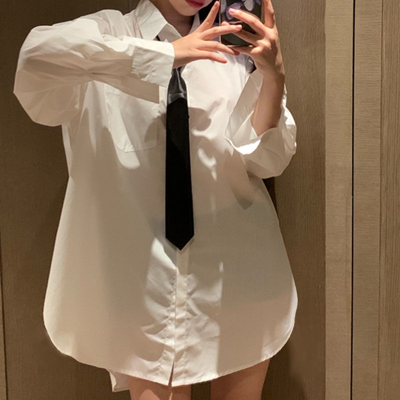 Áo Sơ Mi Trắng Tay Dài Dáng Rộng Phong Cách Bạn Trai Jiashucheng Dễ Phối Đồ