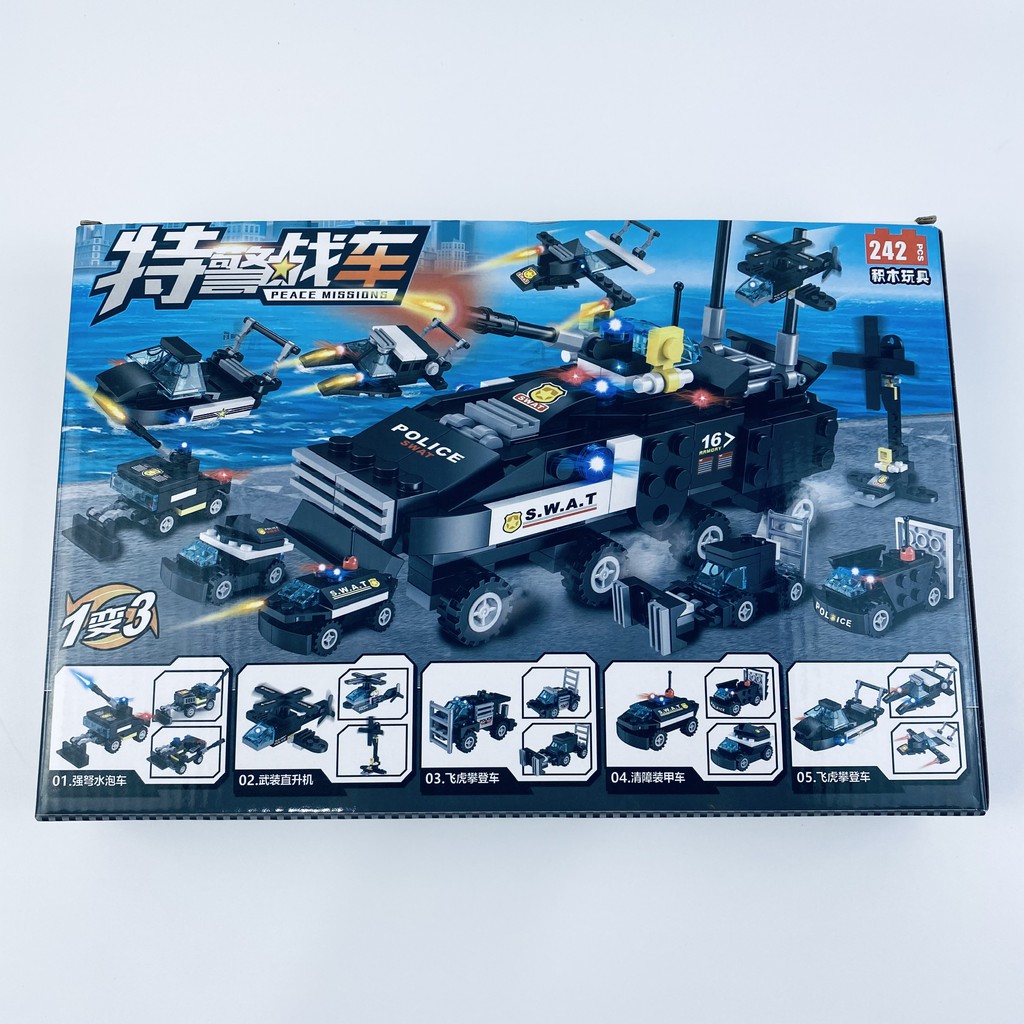 [484 CHI TIẾT-HÀNG CHUẨN] BỘ ĐỒ CHƠI XẾP HÌNH LEGO CẢNH SÁT,Lắp Ghép OTO, ROBOT, Lắp Ráp Xe Swat