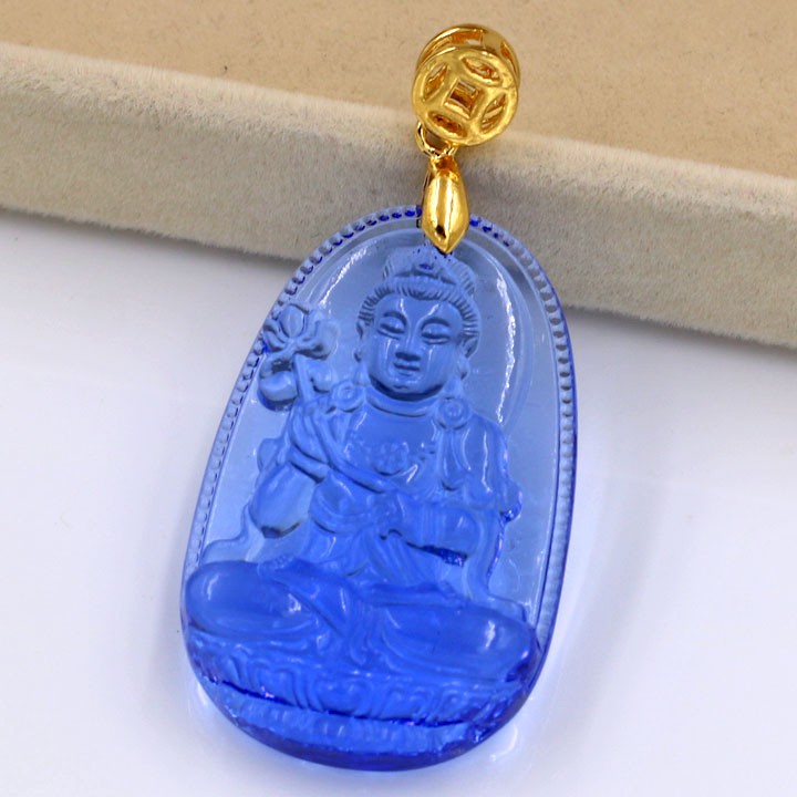 Mặt dây chuyền Phật Đại Thế Chí Bồ Tát pha lê xanh 3.6 cm MFBXD4
